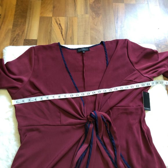Eloquii True Wrap Dress with Piping Detail *Burgundy Midi Dress size 20 - Picture 7 of 8